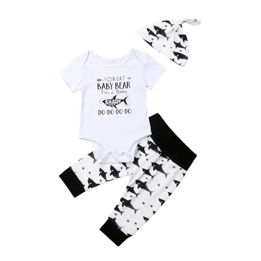 

SAGACE Newborn Baby Boy Clothes Letter Cartoon Printed Shirt+Pants+Hat Set Cotton Baby Clothing Cotton Baby Boy Clothes Summer