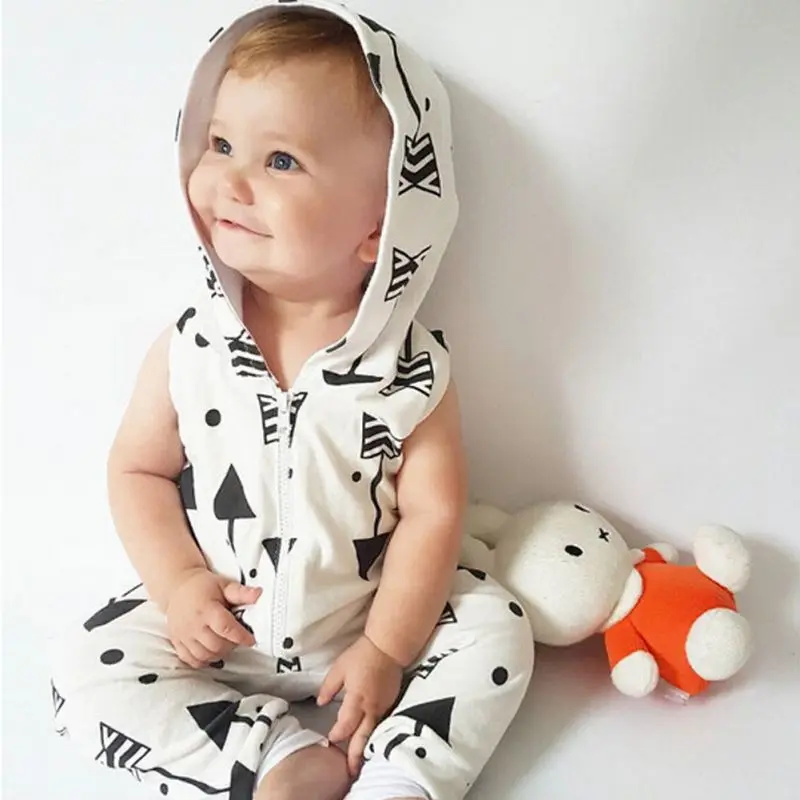 

2017 New Style Infant Boy Kid Hooded Sleeveless Romper Clothing Baby Cute Zipper Jumpsuit Clothes