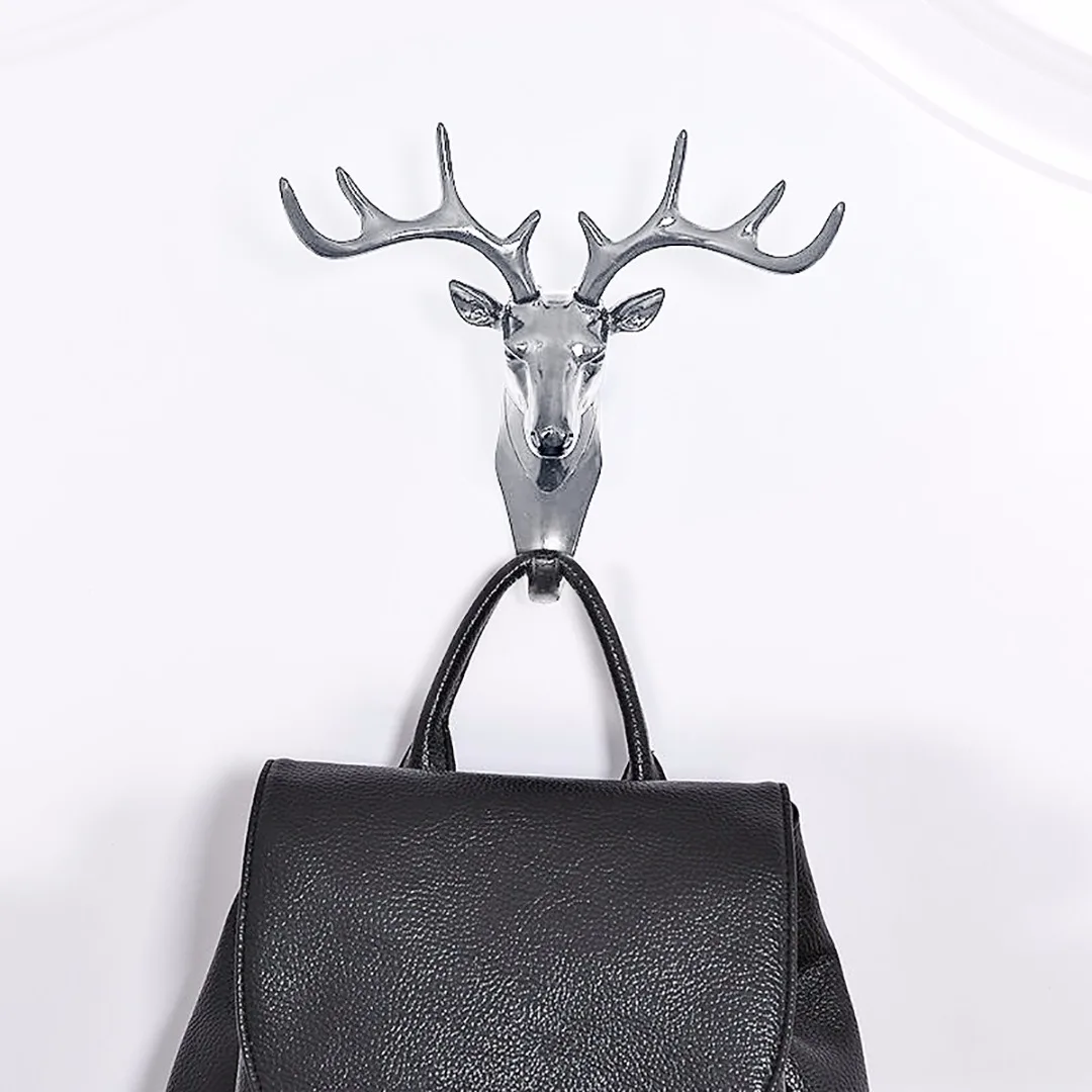 Deer Horn Wall mounted hanging hook Self Adhesive DIY Hanger Rack Elk Head design Bag Keys Sticky Holder organize