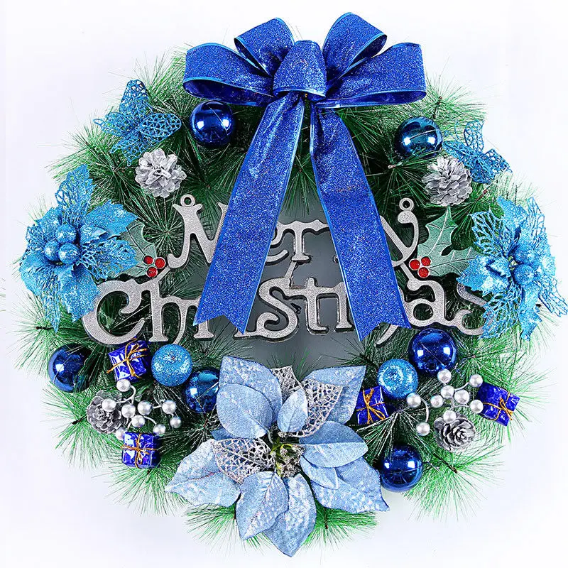 Красивый элегантный висящий Рождественский венок шар гирлянды конус рождественские украшения оформление окон и дверей 4 цвета на выбор - Цвет: Синий