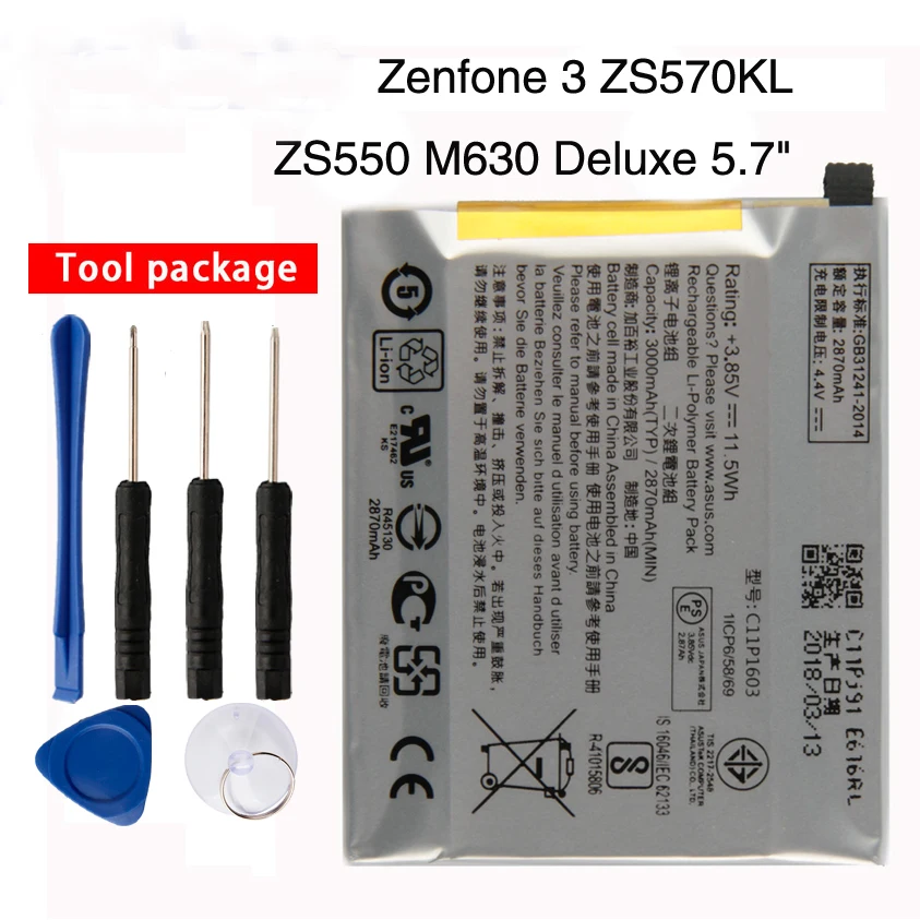 

Orginal C11P1603 Battery For ASUS Zenfone 3 Zenfone3 ZS550 M630 Deluxe 5.7inch Z016D ZS570KL 2870mAh