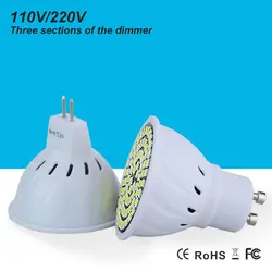 6X SMD 2835 Светодиодные лампы переменного тока 110 В 220 В Spotlight MR16 GU10 лампа 74 светодиодов белый/теплый белый энергосберегающий свет для украшения