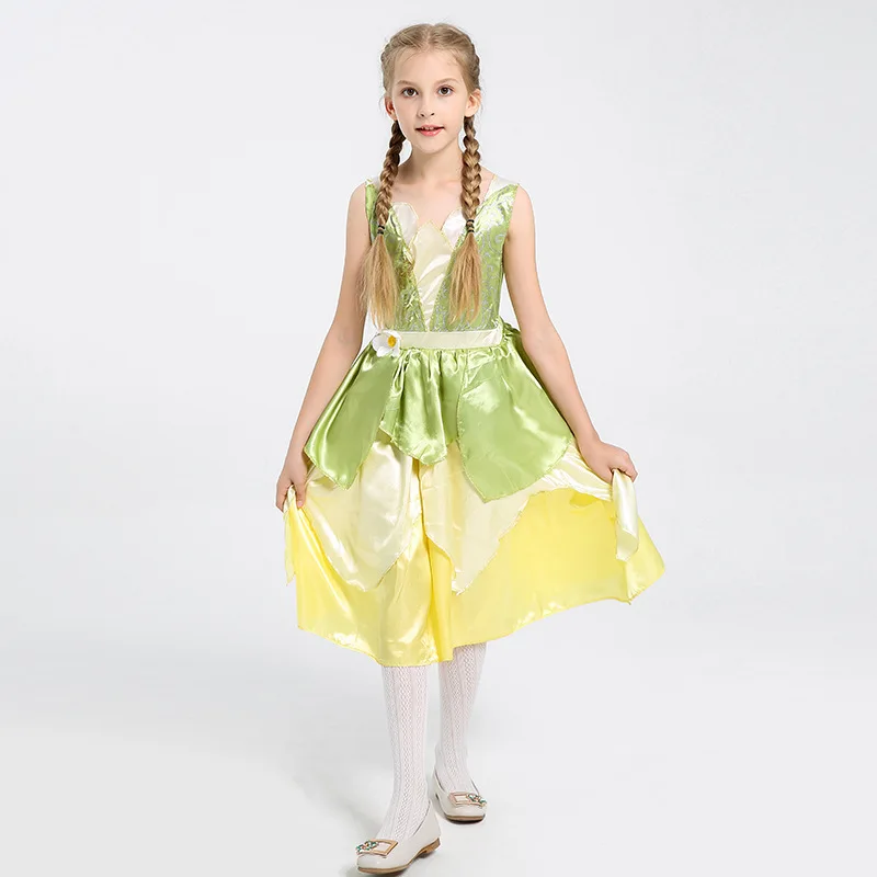 PaMaBa/платье Тиана принцессы для девочек; Детская летняя одежда; детский маскарадный костюм принцессы и лягушки; платья для дня рождения - Цвет: Tiana Dress