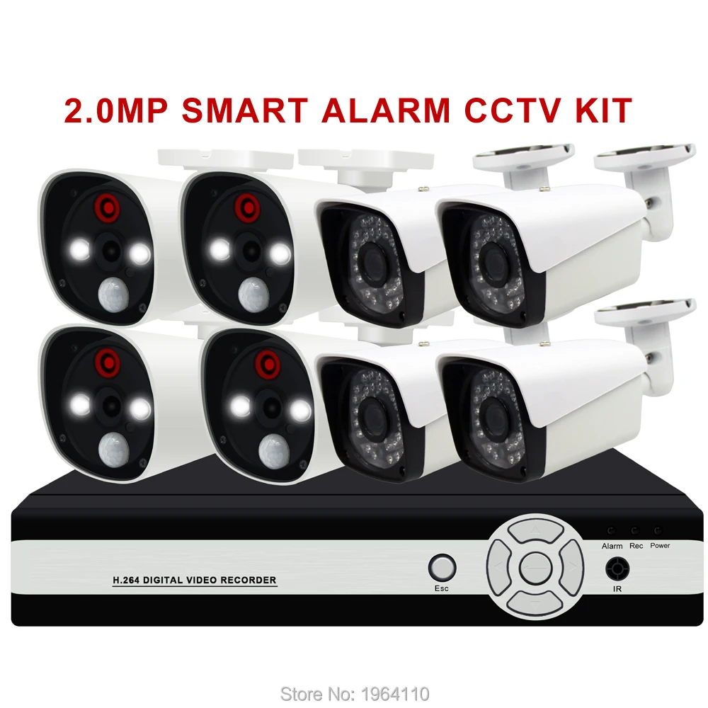 8CH Smart Alarm 1.3MP AHD CCTV KIT with PIR Sensor Motion Detect & Strong White Leds to Anti-Intruder Alarm Push to Mobile APP_125