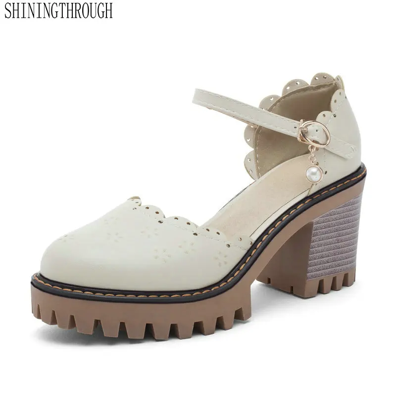 

Plus Size 34-43 Platform Sandals Women's Summer Shoes 2019 Block High Heels Gladiator Sandals Women beige pink White Sandals