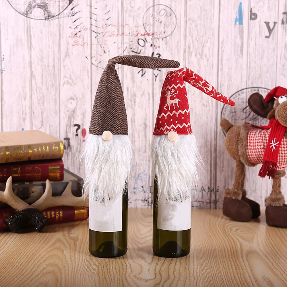 

Christmas Accessories Set Wine Bottle Cover Santa Doll Family Dinner Decor 10.17