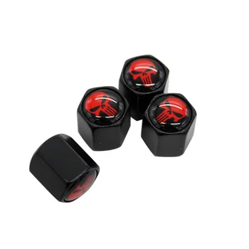 

4pcs/lot Black Car Wheel Tire Valve Cap Car Styling Red Punisher Logo Auto Tyre Dust Cap for SEAT Opel Audi BMW Mazda Suzuki