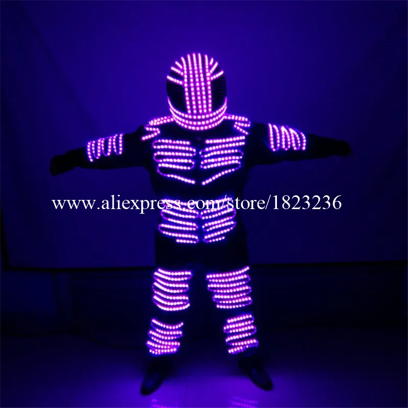 2 Sets Colorful Led Luminous Robot Suit LED Illuminated Ballroom Costume With Helmet Stage Props Performance Clothes For Party08