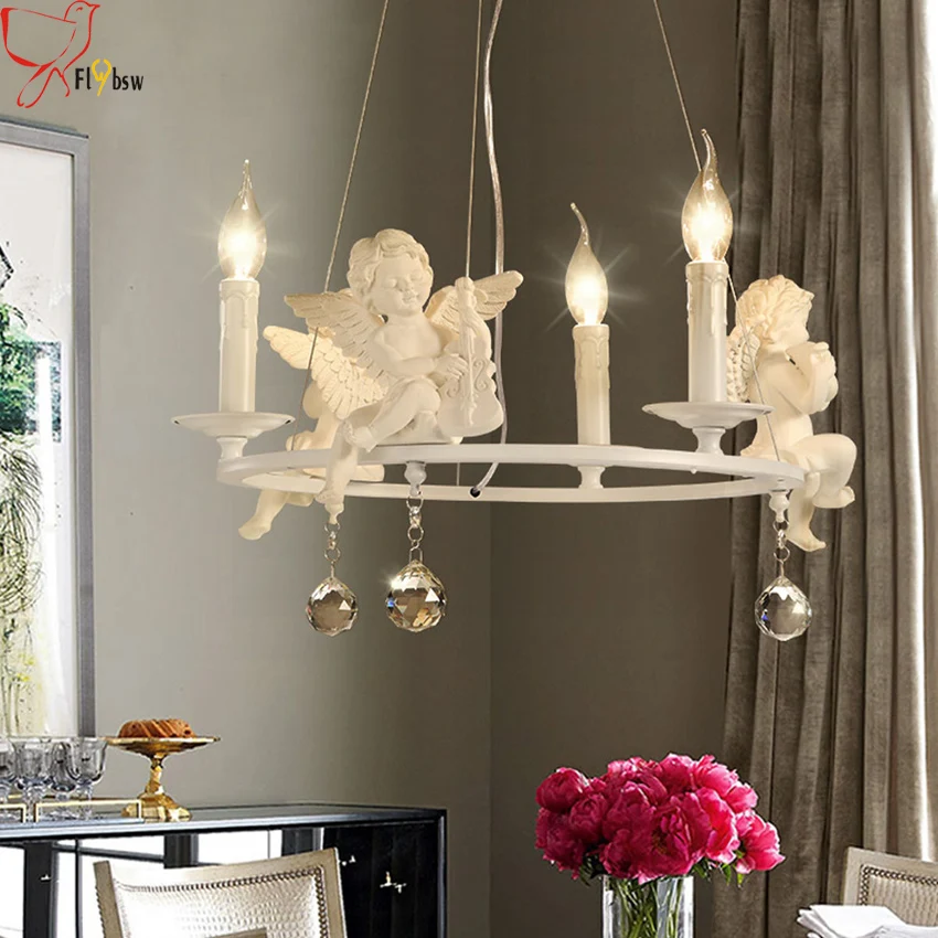 

Modern Resin Angels Pendant Lights with E14 light bulbs,Crystal candle shape dining/Living Room wrought iron Suspension Lamps