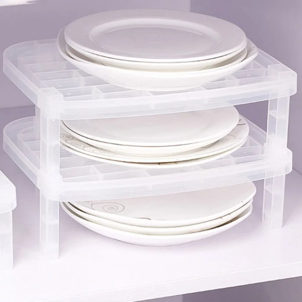 

2 Layers Dish Plate Storage Organizer Transparent Antibacterial Vertical Dish Rack Creative Kitchen Rack Space-Saving Convenient