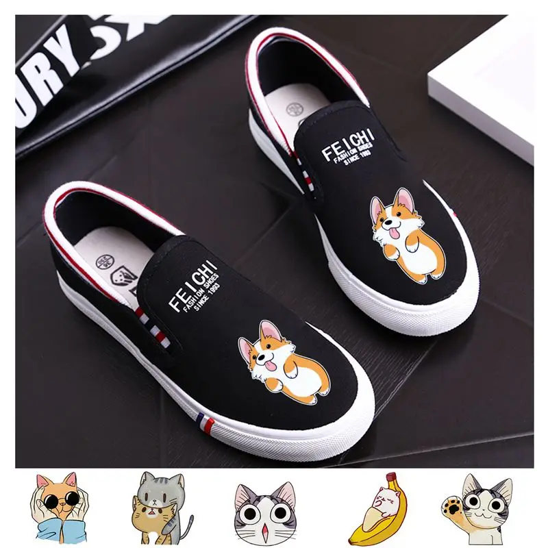 

Cute Cat Printed Cartoon Low Top Comfortable And Soft Women White Sneakers 2019 Student Customized Fashion Shoese A194112