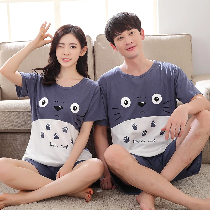 Plus Size M XXL Couple Pajama Set Summer Cute Cartoon Bear Sleepwear