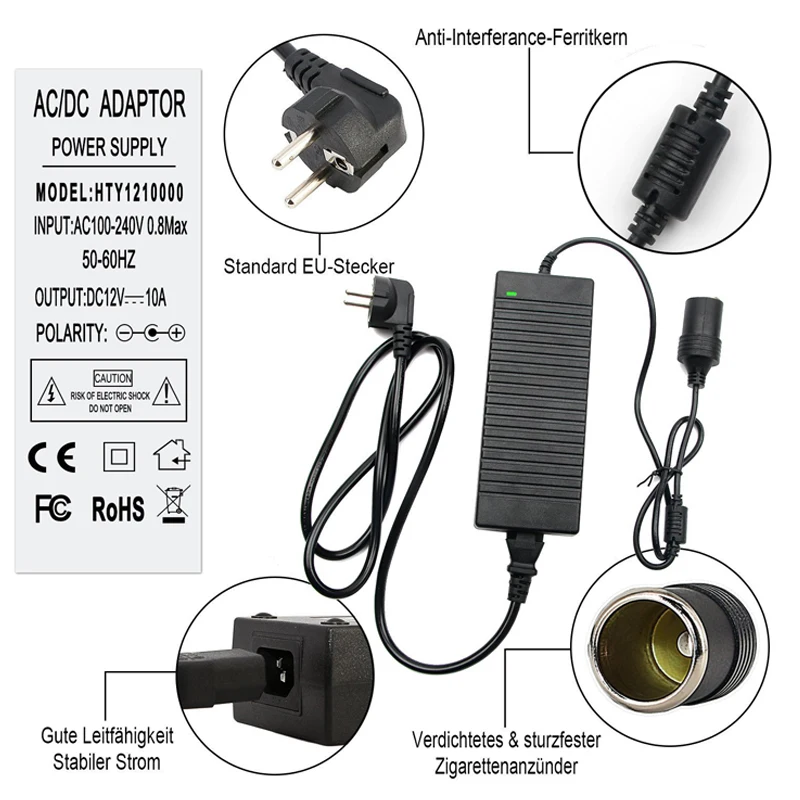 Автомобильный адаптер питания, 120 Вт, 12 В, европейская вилка, 10 А, преобразователь напряжения переменного тока в постоянный ток, 100-220 В, 230 В, 240 в, выпрямитель трансформатора