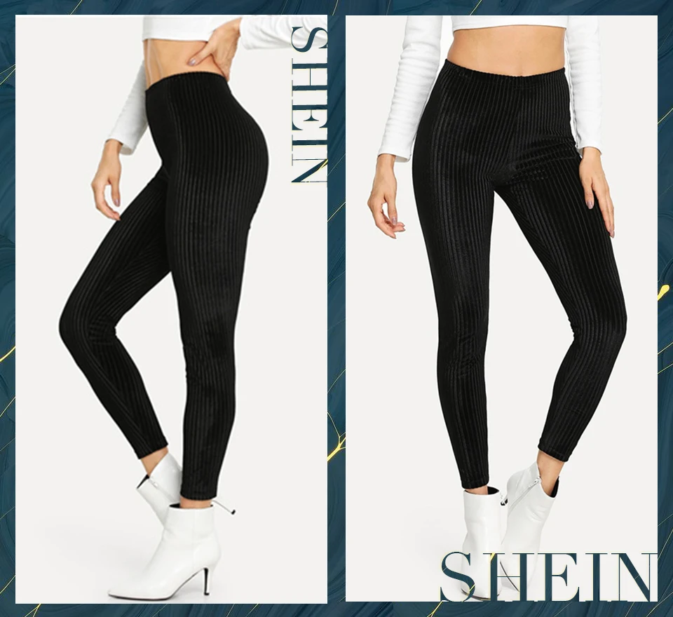 SHEIN Однотонные Леггинсы В Рубчик, Стильные Вельветовые Леггинсы