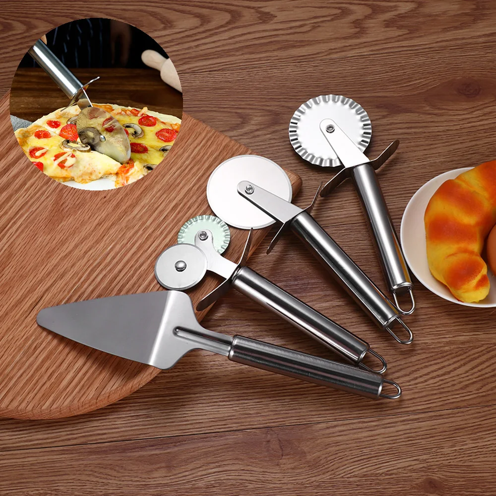 

4 styles Stainless Steel Roller Pizza Knife Cutter Pastry Pasta Dough Crimper Round Hob Lace Wheel Home & Kitchen Tools