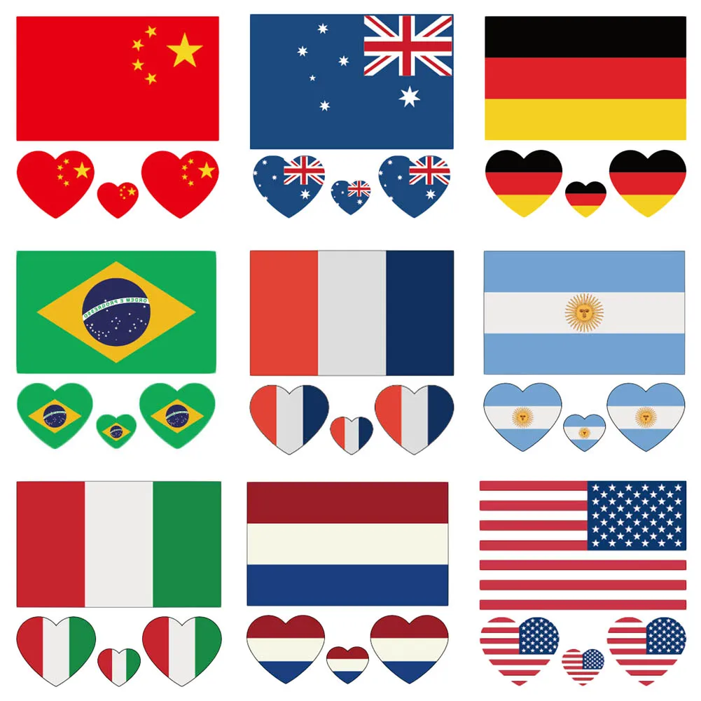 

1 pc Nation Flags Temporary Tattoo Face Body Laptop Stickers Waterproof Reflective Stickers Decals 22colors
