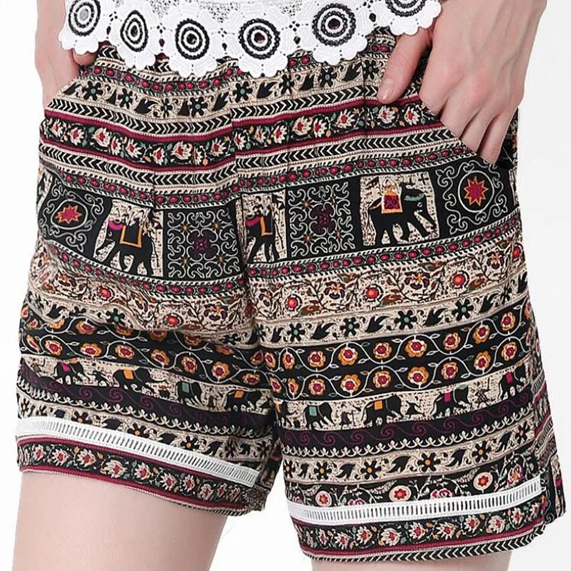 

VIIANLES Summer Sorts Wmen Boho High waist shorts female mini Bohemian shorts bottom 2019 Elephant Printed Plus Size Shorts XXXL