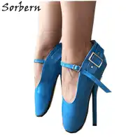 Sorbern Blue Mary Janes Ballet High Heels Pump Shoes Women Stilettos Buckles Sexy Fetish Sm Shoes Pole Dance Shoe Custom Colors