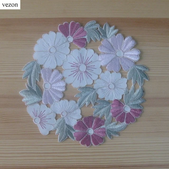 vezon New Hot Round Elegant Polyester Floral Embroidery Placemat