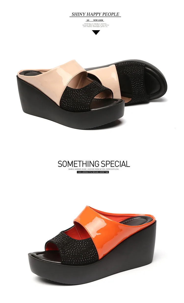 CHAISHOU обувь Для женщин Летние тапочки Женская обувь на платформе сандалии рыбий хвост моды увеличился Стразы открытые пляжные сандалии B-477