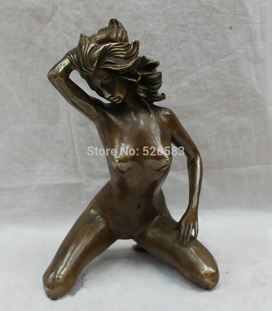 

free 11" Chinese Bronze Copper Art Dance Nude Lady Belle Goddess Statue Sculpture fast