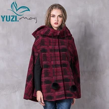 Зимнее женское пальто Yuzi. may Boho Woollen Женская куртка с капюшоном, однобортное, с пуговицами, с рукавами «летучая мышь», плащ, пальто B9230