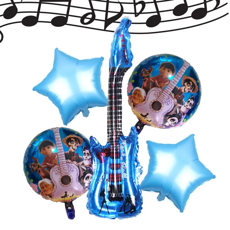 

Hot Movie COCO 5Pcs Happy Birthday Guitar Foil Balloons Toys Children Gifts toy Children's Day Decoration Party balloon Supplies