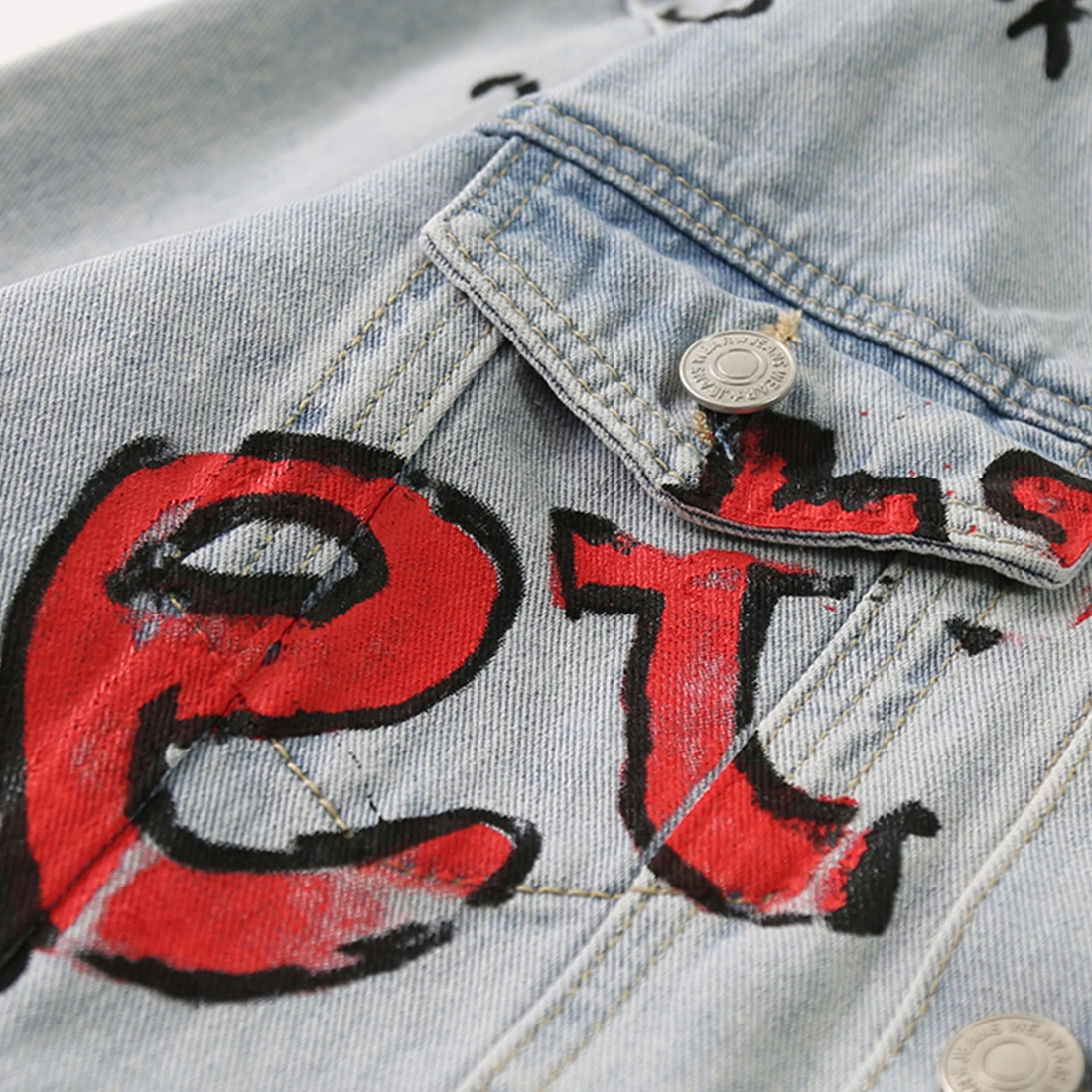 AELFRIC Letter Graffiti Denim Jeans Baseball Jacket Men Hip Hop Outwear Harajuku Streetwear Urban Male Jacket Coats Casual Jean