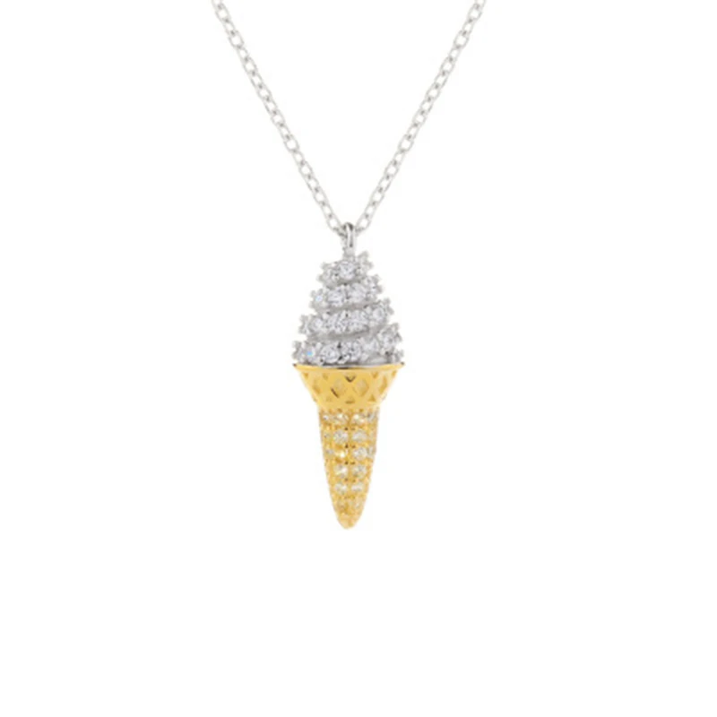 Qevila ювелирные изделия из стерлингового серебра S925 пробы ожерелья модные милые романтические мороженое золото кулон ожерелье для женщин