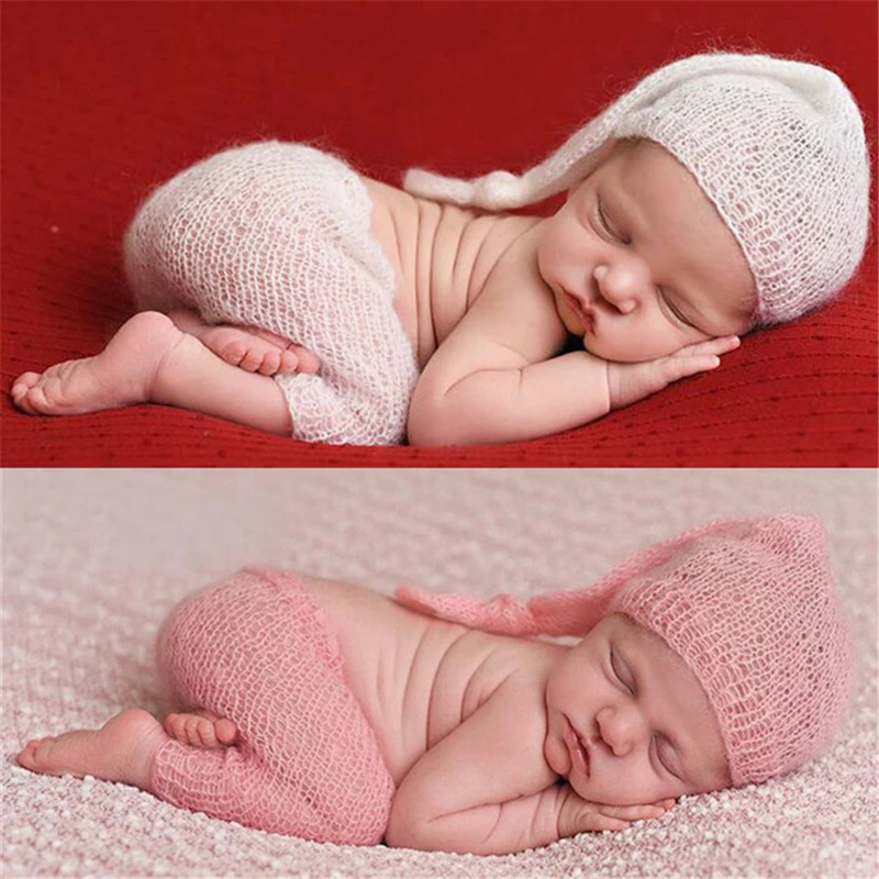 

Soft Mohair Newborn Photography Props Costumes Cap/Hat+Ruffles Pants 2pcs Set Baby Knitted Photo Accessories Outfit Knit