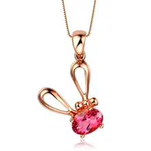 Ювелирные изделия животных милый кролик GVBORI 18 K розовое золото ожерелье с драгоценными камнями Кулон [Кролик] красный турмалин ювелирные украшения Рождество