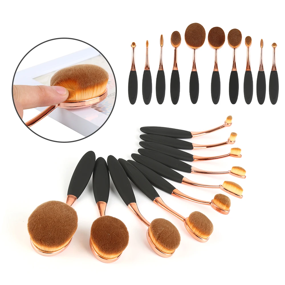 

10Pcs Makeup Brush Set Soft Oval Toothbrush Shaped Foundation Contour Brushes Powder Eyeliner Blending Brush Tool Kit Rose Gold