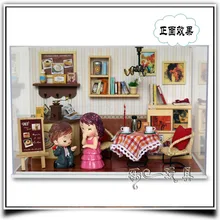 T009 DIY миниатюрная(пыли стекло музыкальные куклы) деревянный кукольный домик голос светодиодные игрушки