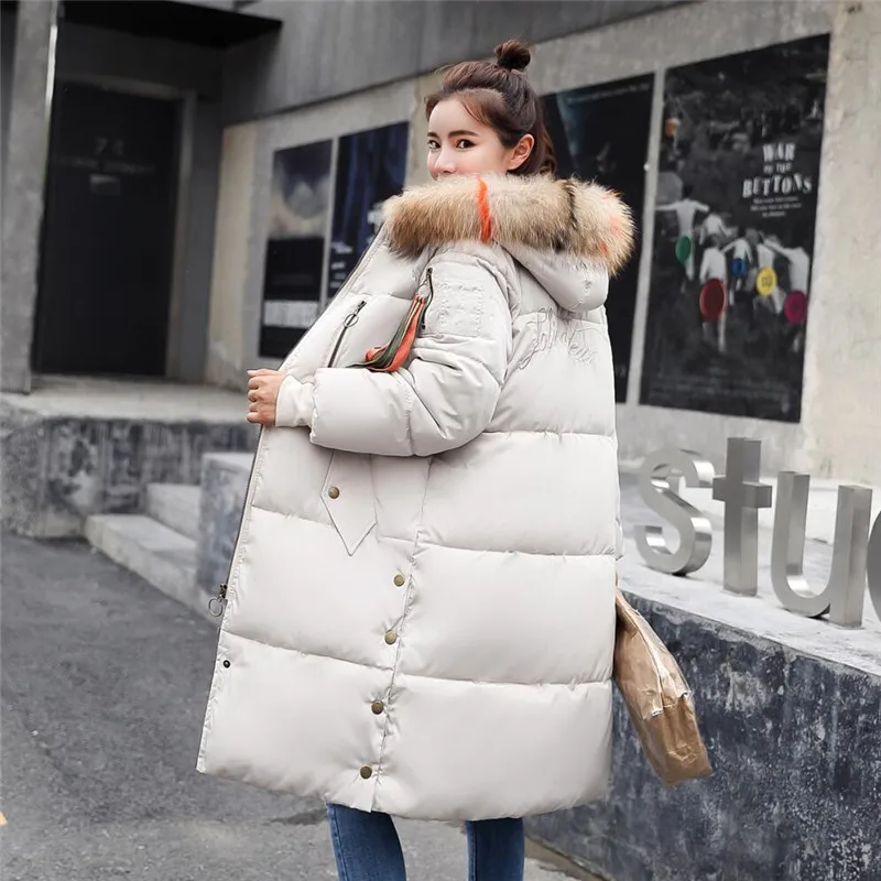 Nieuwkomers Koreaanse Stijl Winter Jas 2019 Vrouwen Hooded Maxi Katoenen Jas Knoppen Thicken Gewatteerde Jassen Parka Zakken Grijs