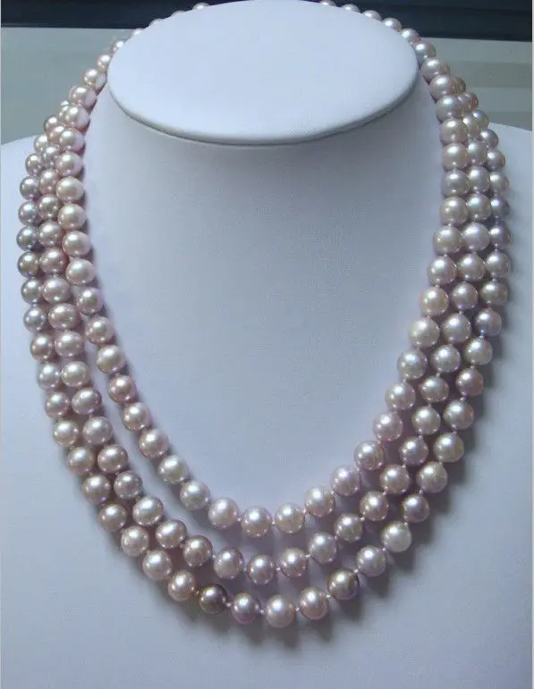 

HOT## Wholesale > > triple strands 8-9mm genuine south sea pink pearl necklace