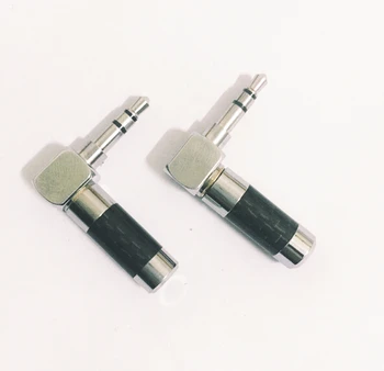 

2pcs Rhodium plated carbon fiber 3.5mm Stereo 3 Pole Male Plug 90 degree Audio Connector solder free shipping
