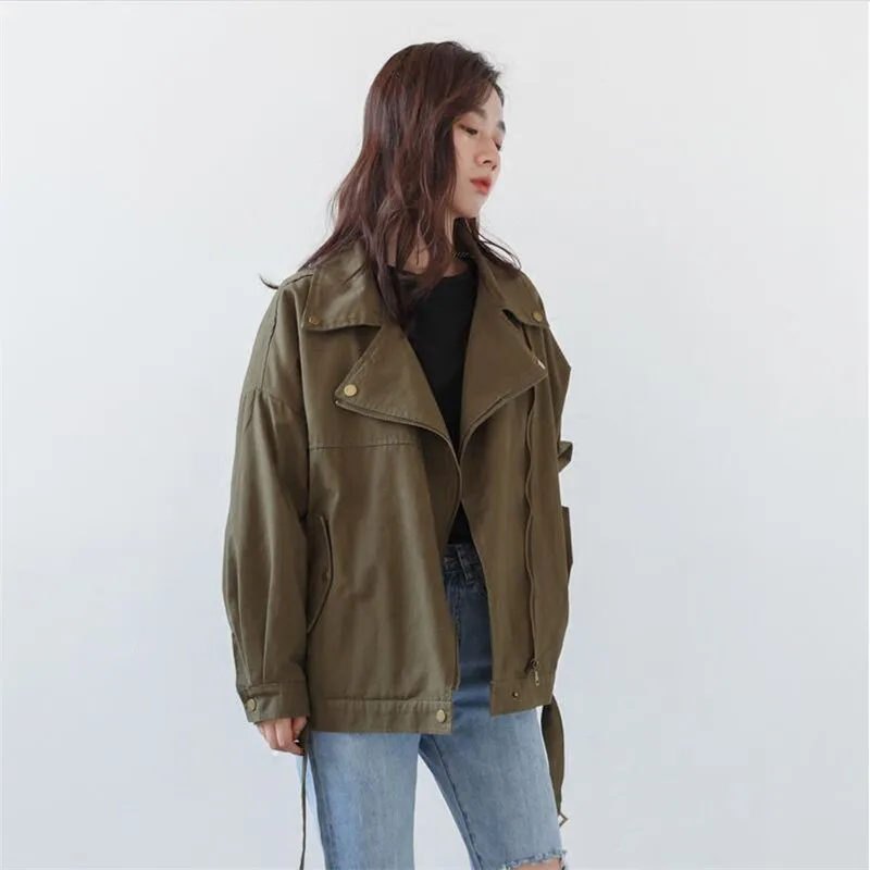 Army Green Spring Womens Jacket Zipper Casual Loose Womens