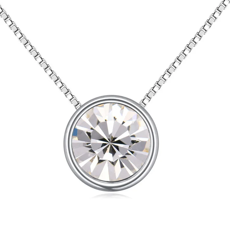 Malanda Новая мода круговой кулон круглый кристалл от Swarovski массивные ожерелья для женщин Свадебные украшения подарок девушке - Окраска металла: white