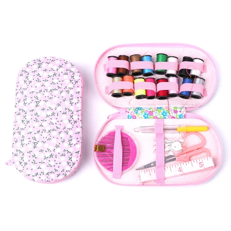 

Portable mini travel sewing kits box with color needle threads pin scissor sewing set with case box home tools DIY handwork tool