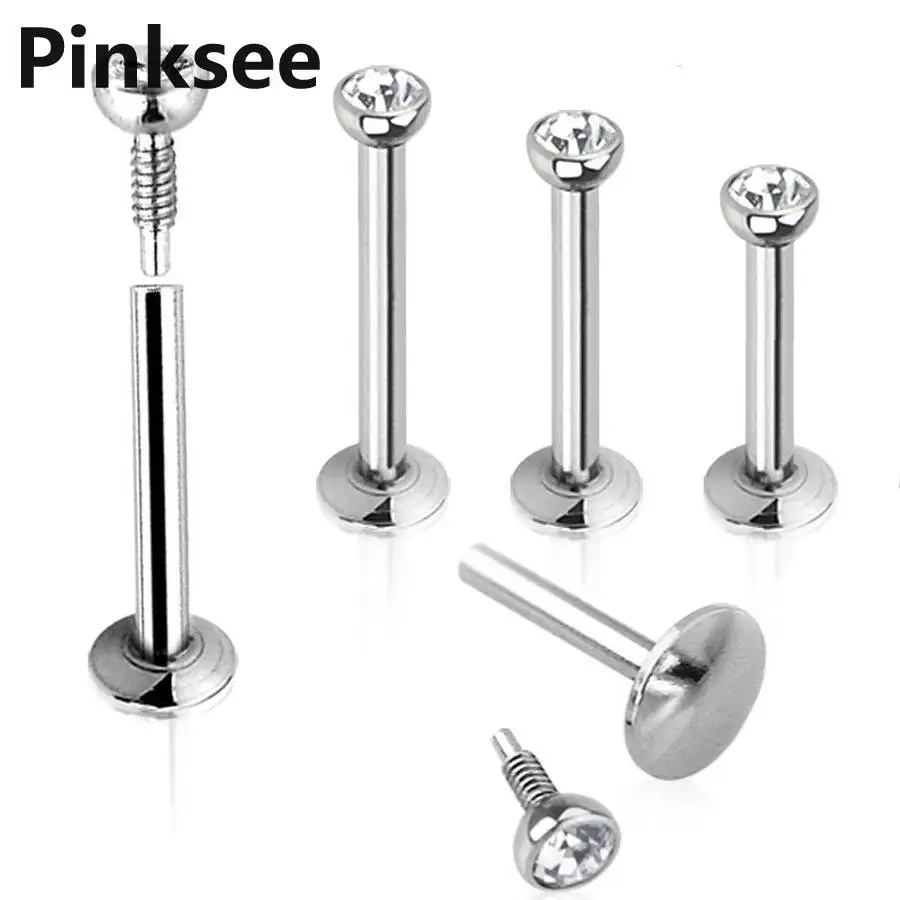 

2pcs Silver Steel Labret Lip Bar Rings Crystal Rhinestone Gauge Cartilage Ear Tragus Piercing Body Jewelry 6mm 8mm 10mm AAAA