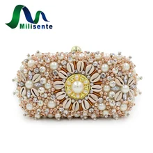 Frauen Luxus Perlen Perle Tag Kupplungen Kristall Abend Messenger Taschen Charming Design Party Hochzeit Geldbörse Dame Schulter Beige