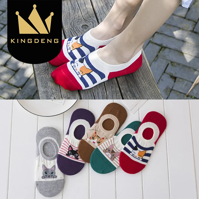 KingDeng Лодыжки Дамы Мультфильм Harajuku Kawaii Носки Невидимые Лодки Не Показывать