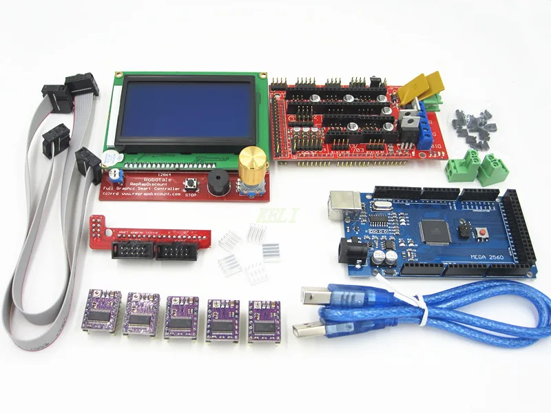 3D Printer kit 1pcs Mega 2560 R3 + 1pcs RAMPS 1.4 Controller+ 5pcs DRV8825 Stepper Motor Drive + 1pcs LCD 12864 controller