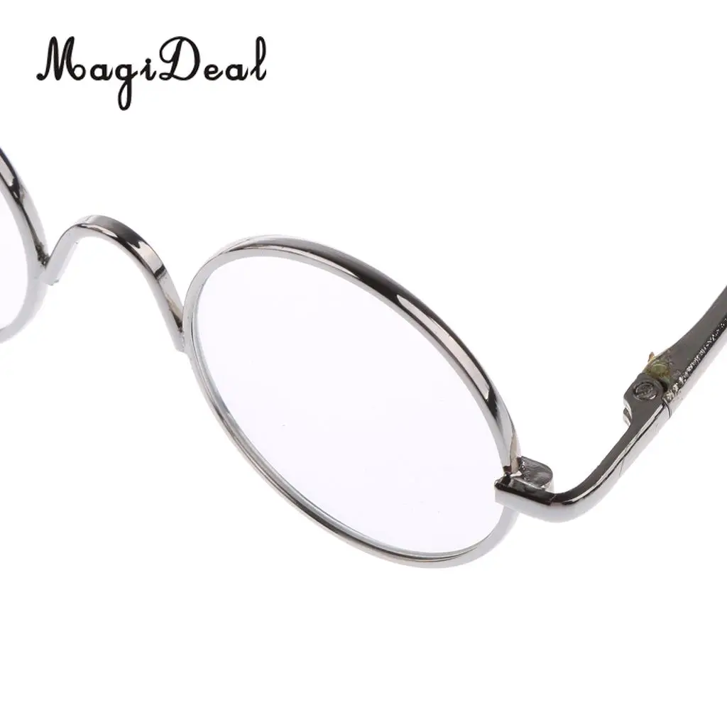 2 Pairs of Retro Hippy Style Round Metal Frame Clear Lens Eye Glasses Eyewear with Silver & Black Frame for Dolls Accessories