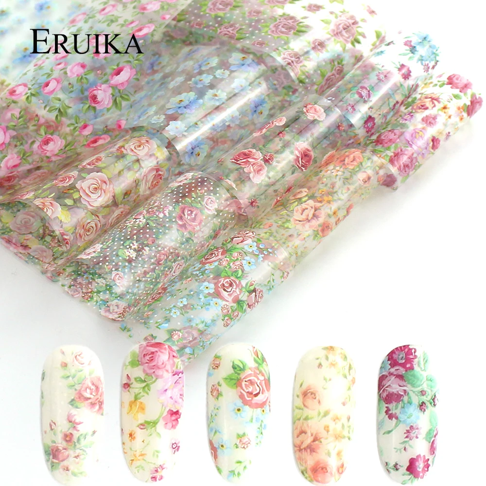 

10pcs Rose Flowers Designs Transfer Foil Nail Foil for Manicure Sliders Nail Stickers Adhesive Nail art Decoration wraps