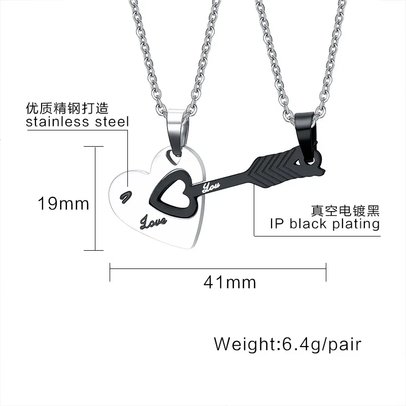 

Titanium steel hollow love heart arrow heart couple necklace black steel color titanium steel pendant necklace