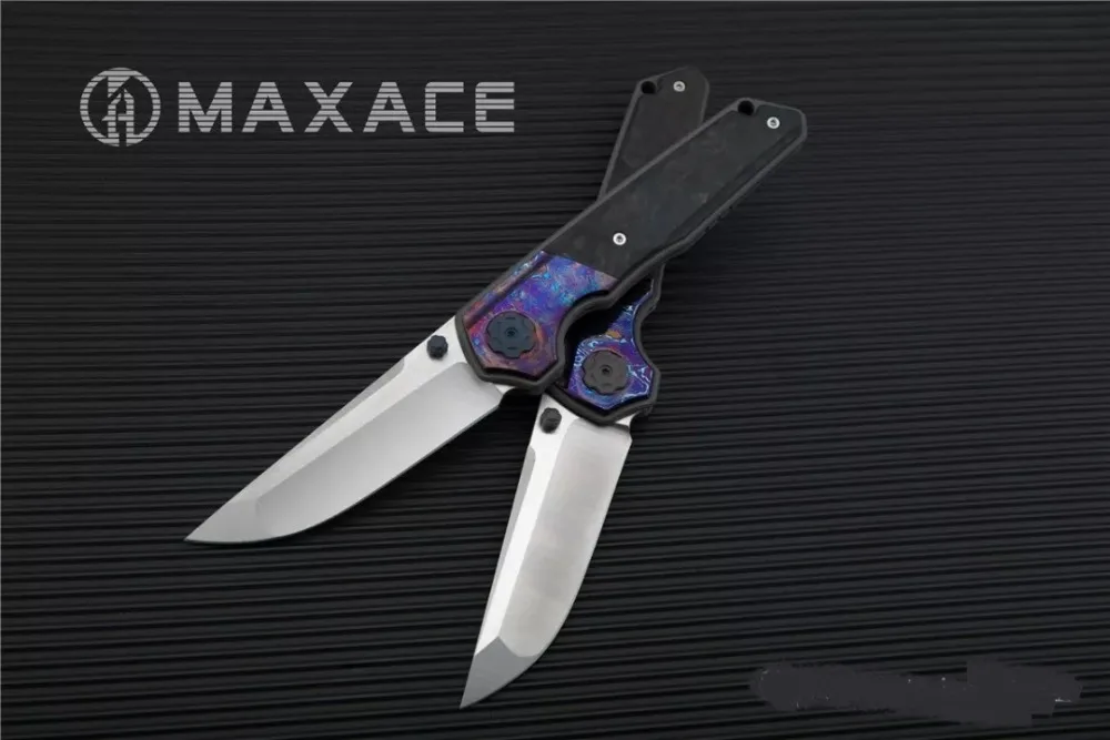 Maxace PAN Титан углеродное волокно Дамасская инкрустация M390 атласное лезвие подшипник Тактический Походный нож