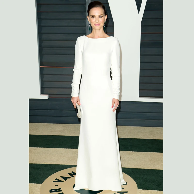 white long sleeve satin dress