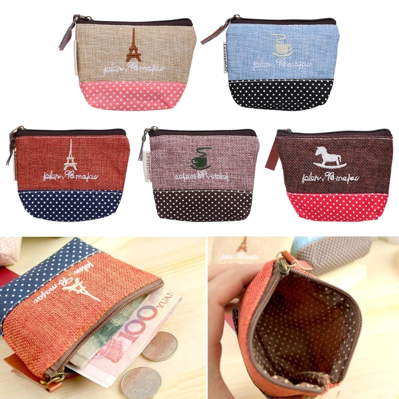 THINKTHENDO Retro Women Lady Small Coin Purse Mini Canvas Purse Zipper