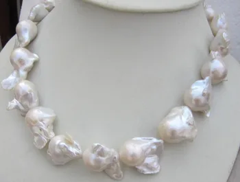 

CHARMING AA 16-24MM WHITE BAROQUE PEARL NECKLACE 18 INCH EARRING